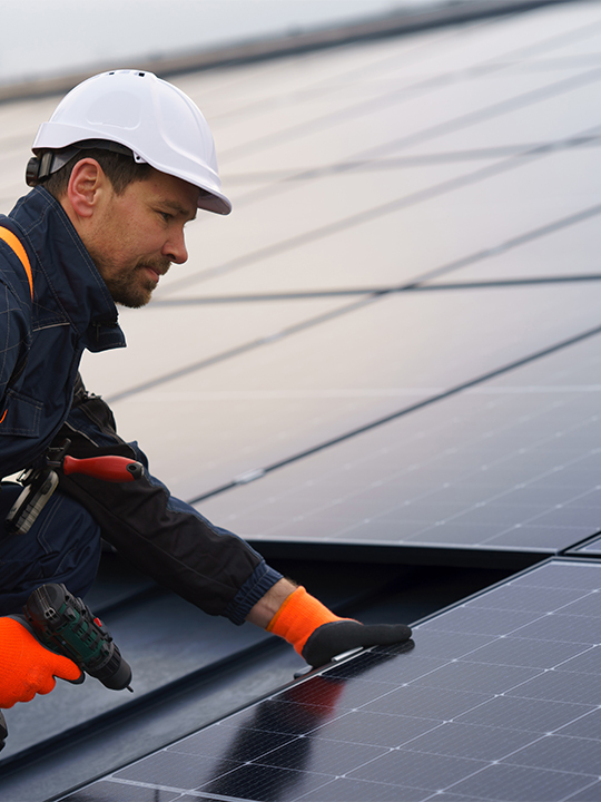 Solo Portrait 1 man installing solar panels