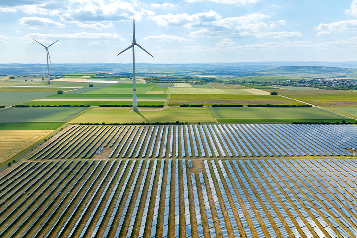 Irth Landscape 3 solar panel and wind turbine farm