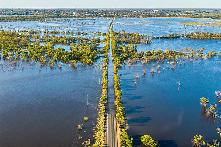 Neptune Flood Landscape 2 flooded fields with road in the middle